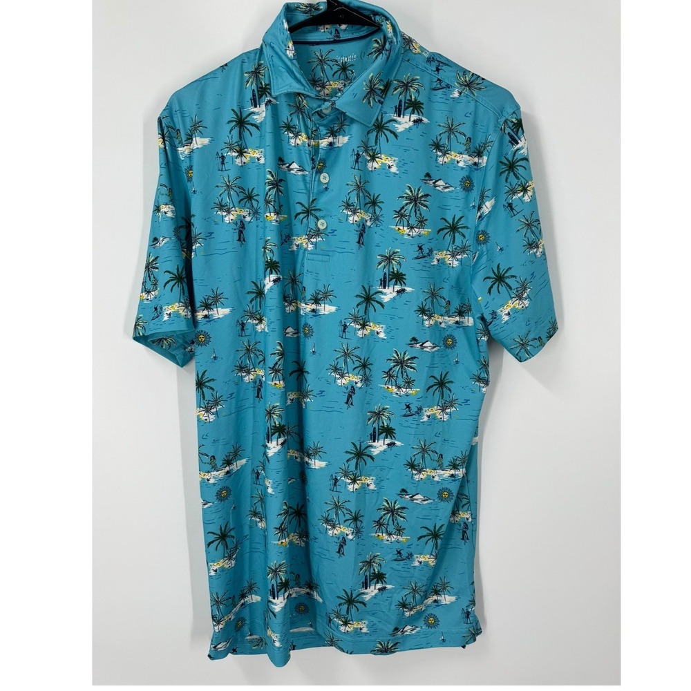 Johnnie-O Men Plymouth Prep Formance Blue Tropical Performance Golf Polo Shirt M